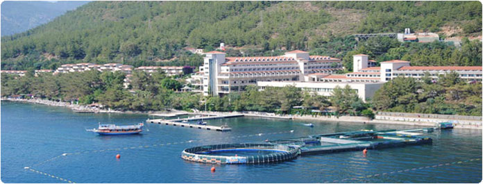 the open seawater pool arial with marmaris in background