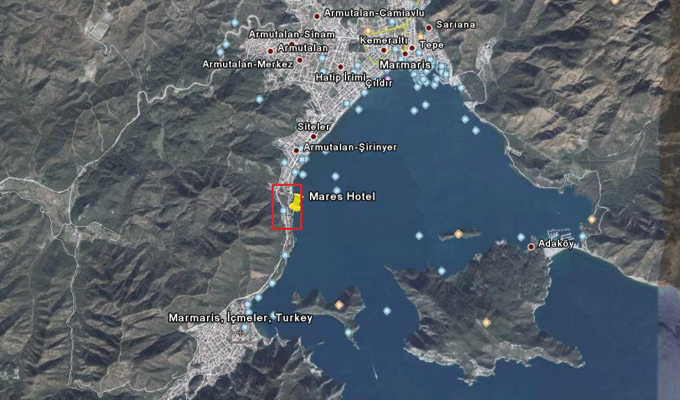 Map of dolphin therapy in Marmaris